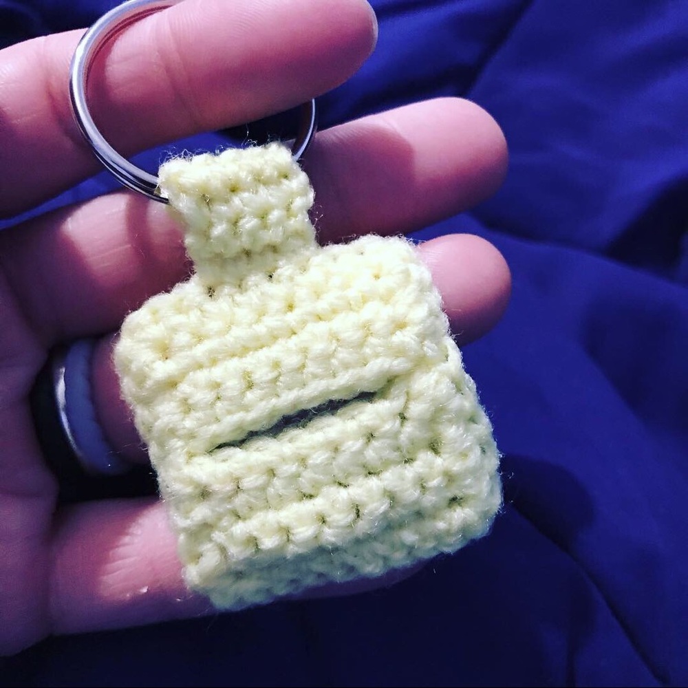 Yellow Crocheted Aldi Quarter Keeper Keychain